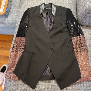 Auxo Collection Black Blazer with Sequin Sleeves